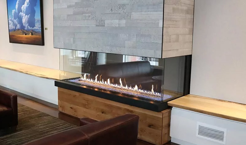 Gas fireplace from the Foundation Series, installed in home's living room.