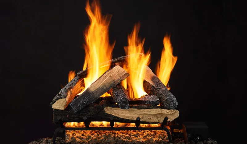Kindled Stack gas log set with realistic flames and glowing embers.